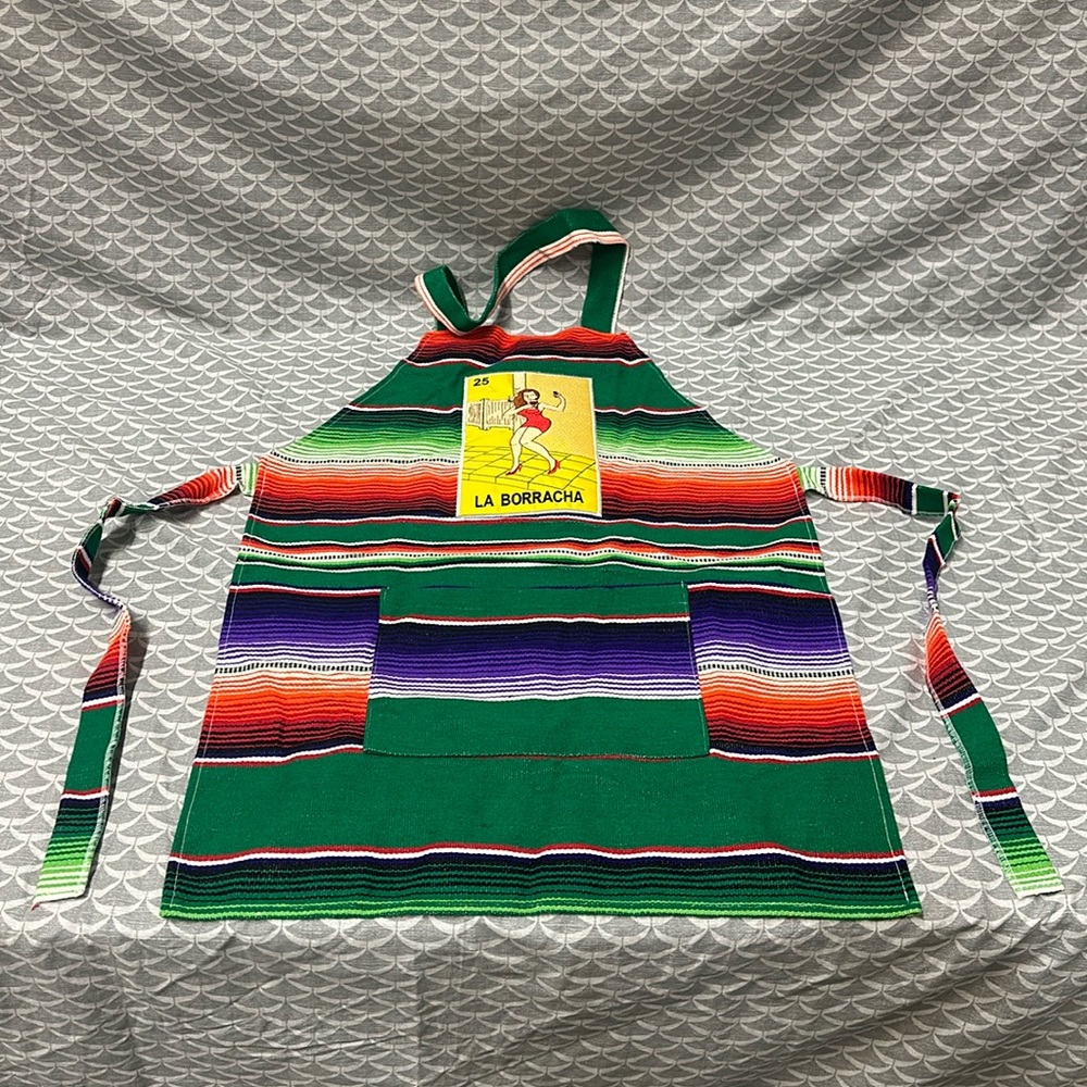 Mexican Loteria Cards La Borracha Sarape  1 Apron 1 mandil with pocket